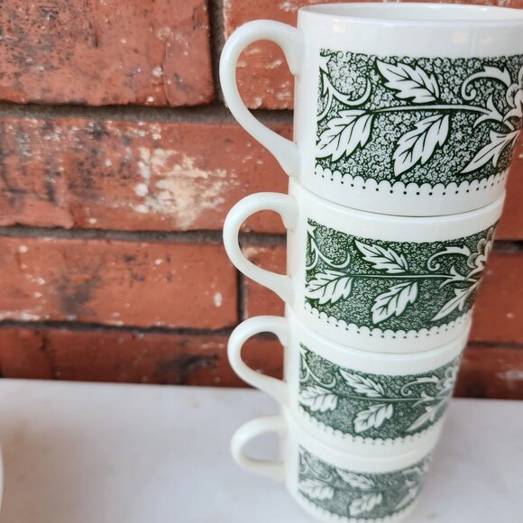 Set Of 4 Avon Retro Green Vine Pattern Ceramic Coffee/Teacups - Picture 2 of 4